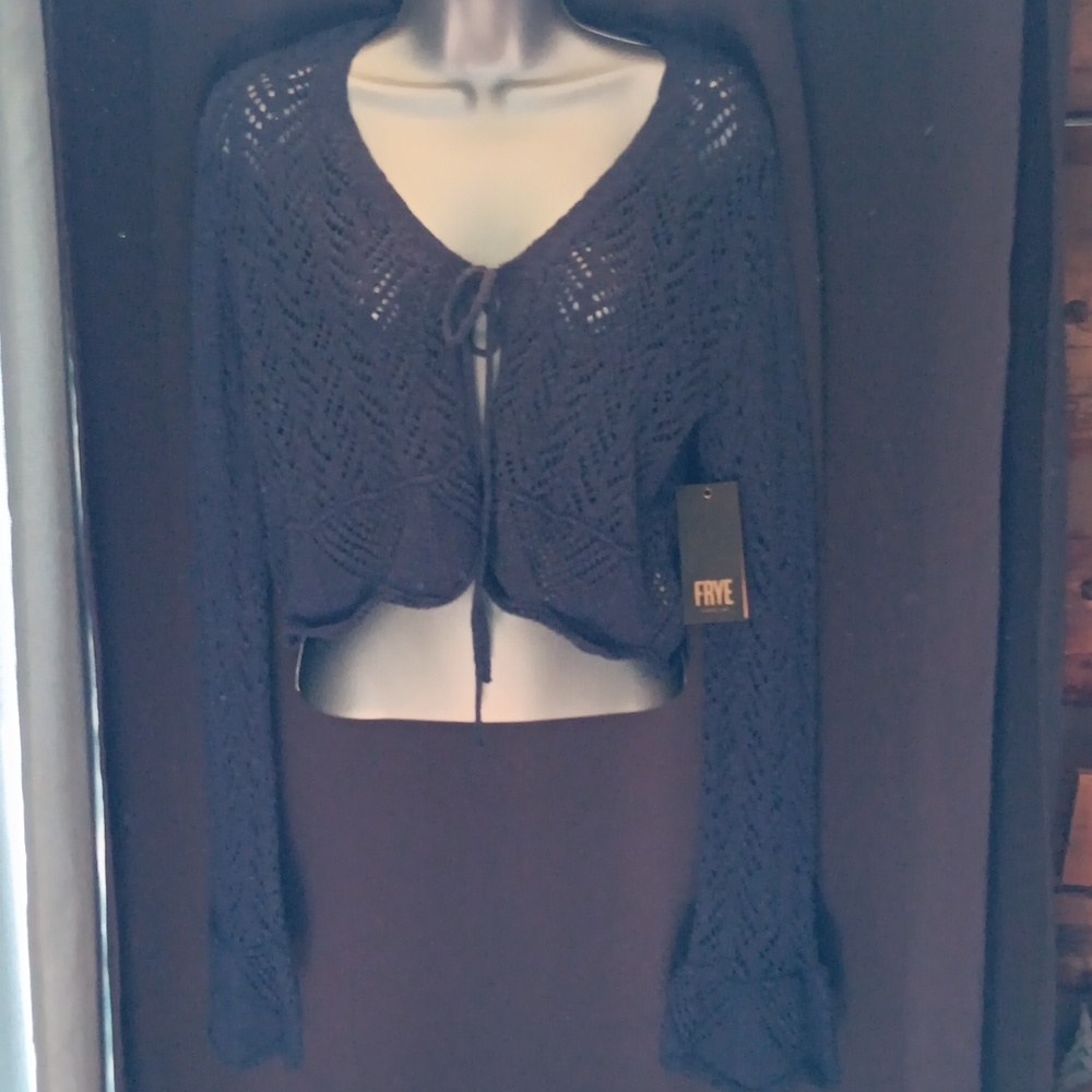 NEW Frye Small Blue Tie-on Crop Long Sleeve Sweater